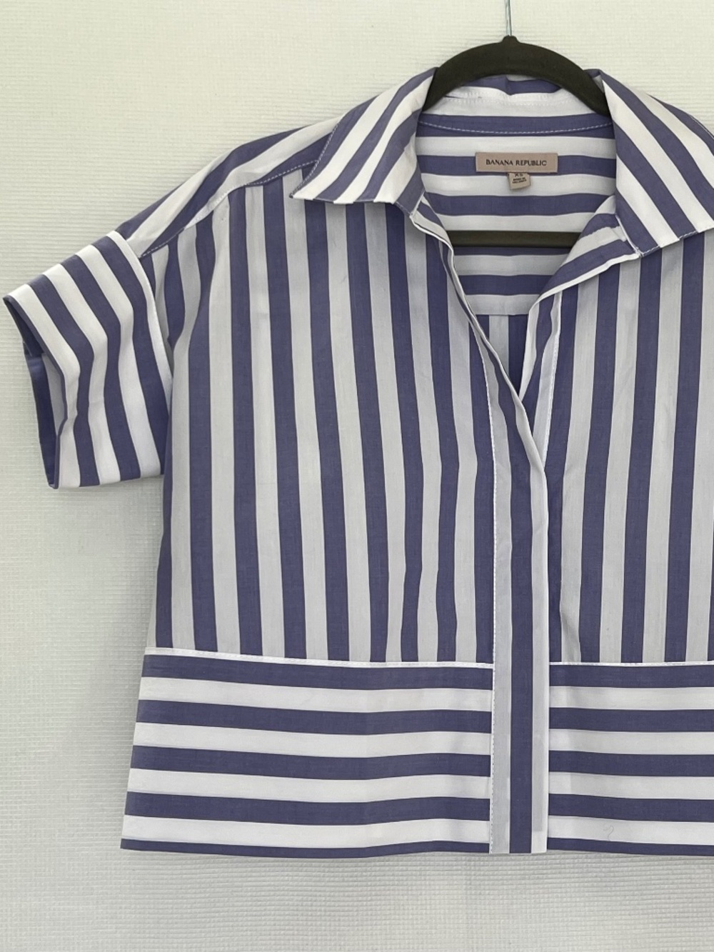 Banana Republic Laurel French-Cuff Striped Boxy Crop Shirt Blue White Cotton XS